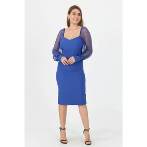 Neşeli Butik Kadın Yeni Sezon Kolları Tül Midi Boy Likralı Elbise NB10004