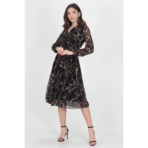 Neşeli Butik Kadın Astarlı Yeni Sezon Kruvaze Yaka Midi Boy Şifon Elbise RSSN06