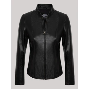 Deri Siyah Hakim Yaka Düz Kesim Kadın Deri Mont