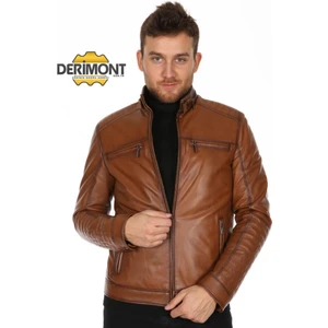 Deri Taba Erkek Deri Mont Dört Cepli Fermuarlı Deri Ceket