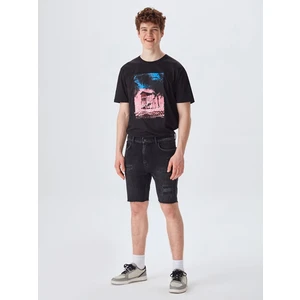 Erkek Stephano Yırtıklı Regular Jean Bermuda