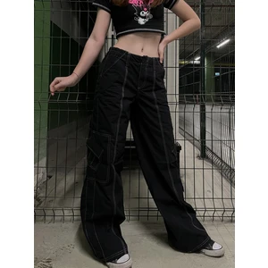 Touz Moda Ters Dikiş Siyah Kargo Pantolon