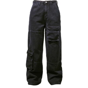 Touz Moda Y2K Recycled Black Cargo Pocket Wıde Leg Jean