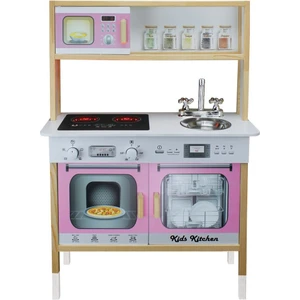 Ahşap Çocuk Oyun Mutfağı Led Aydınlatmalı Pembe - T1005