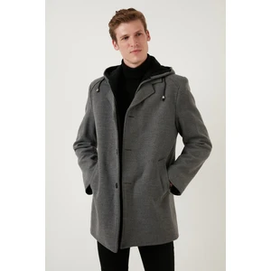 Çıkarılabilir Kapüşonlu Kırçıllı Slim Fit Kaşe Kaban Erkek KABAN 5841013