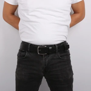 145 cm Erkek Hakiki Deri Siyah Kot Pantolon Kemeri