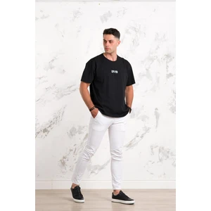 Oversize Önü Baskılı Pamuklu Basic Erkek Penye T-Shirt