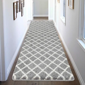 Gri - Krem Royal Shaggy Kaymaz Taban Yumuşak Yıkanabilir Yolluk Halı