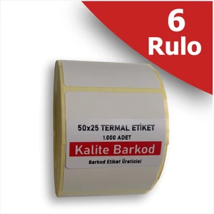 Kalite Barkod 50X25 Termal Etiket | 6 Rulo Barkod Etiketi