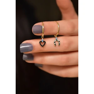 Papatya Silver 925 Ayar Gümüş Gold Kaplama Mineli Gözlü Nal ve Kalp Halka Küpe