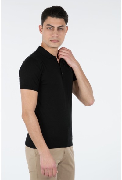 Wemsey Erkek Polo Yaka Basıc Triko T-Shirt 40832110 Siyah