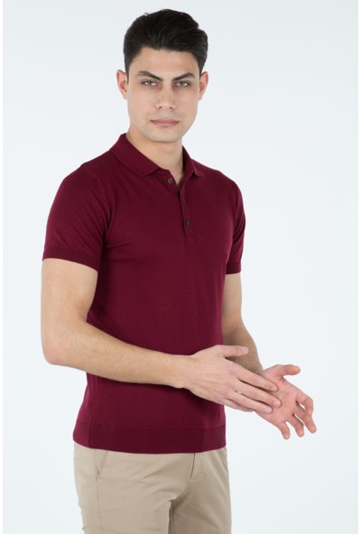 Wemsey Erkek Polo Yaka Basıc Triko T-Shirt 40832110 Bordo