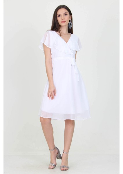 Kadın Kruvaze Yaka Bağlama Detaylı Yeni Sezon Şifon Elbise NB8081 fiyatları