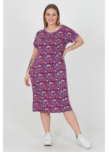 Kadın Bisiklet Yaka Çiçekli Büyük Beden Elbise AYSL33 modelleri