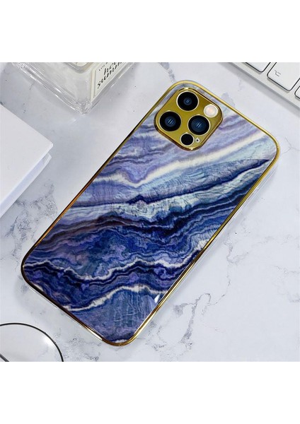 Apple iPhone 12 Pro Max Marble Parlak Mermer Desenli Cam Telefon Kılıfı