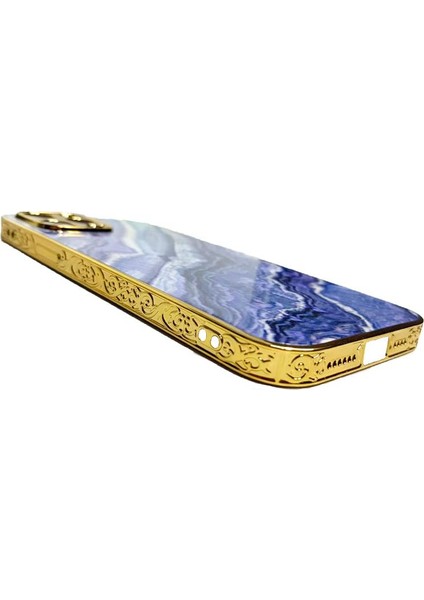 Apple iPhone 12 Pro Max Marble Parlak Mermer Desenli Cam Telefon Kılıfı