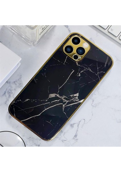 Apple iPhone 12 Pro Max Marble Parlak Mermer Desenli Cam Telefon Kılıfı