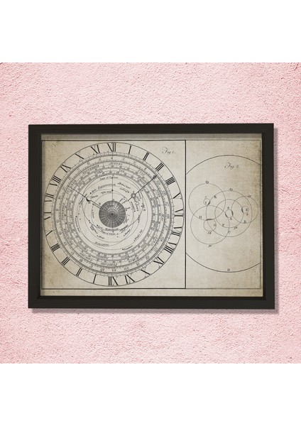 Doğal Çam Çerçeveli Duvar Tablosu Antik Astroloji Saati