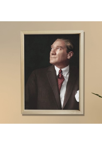 Doğal Çam Ağacı Çerçeveli Atatürk Tablo