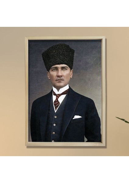 Doğal Çam Ağacı Çerçeveli Atatürk Tablo