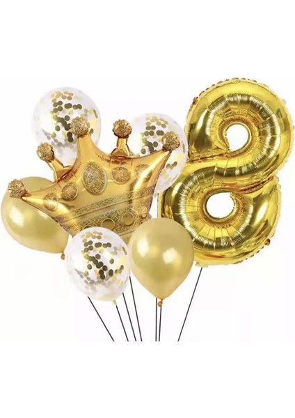 Gold 8 Yaş Kral Tacı Folyo Balon Set