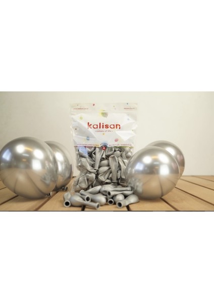 5 Inç Minik Krom Balon 12,5 cm Çap 10 Adet Gümüş Renk
