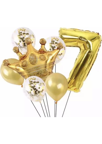 Gold 7 Yaş Kral Tacı Folyo Balon Set