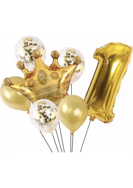 Gold 1 Yaş Kral Tacı Folyo Balon Set