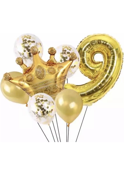 Gold 9 Yaş Kral Tacı Folyo Balon Set
