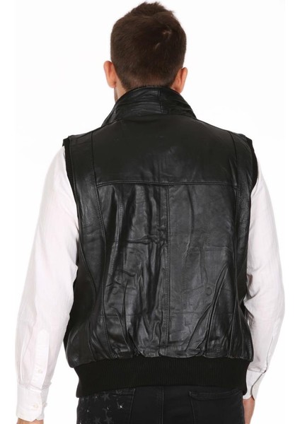 Deri Siyah Jack Beli Lastikli Erkek Deri Yelek indirimleri