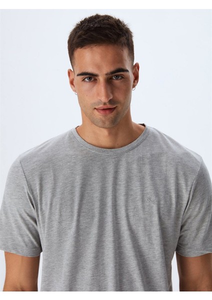 Erkek Sıfır Yaka Basıc Kısa Kol Regular Gri T-shırt fırsatları