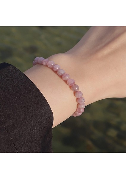 Sertifikalı Pembe Kuvars Doğal Taş Bileklik 6 mm