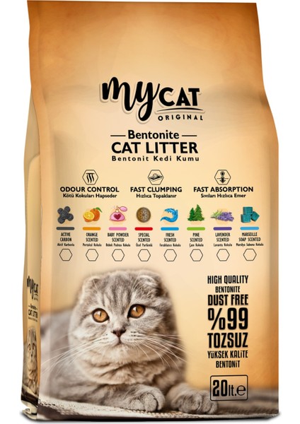 Mycat (20 Lt) Bentonit Kedi Kumu Fresh Kokulu (Ince Tane)