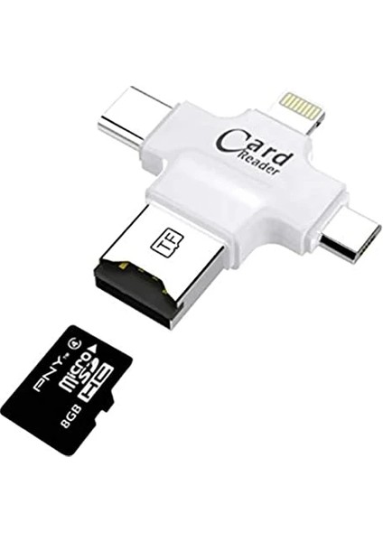 4 In 1 Ios Android Type-C Lightning Usb-A Micro Sd Tf Kart Okuyucu