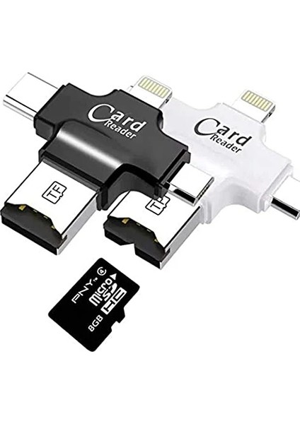 4 In 1 Ios Android Type-C Lightning Usb-A Micro Sd Tf Kart Okuyucu
