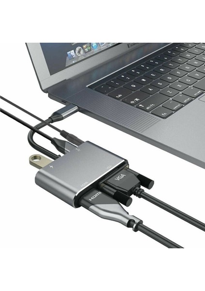 Macbook Uyumlu Type-C To USB 3.0 1080P Hd 4K HDMI VGA Pd Aux Ses Girişli Çevirici Hub Adaptör modelleri