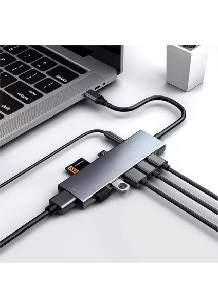 Type-C To 3* USB 3.0 4K Full Hd HDMI Pd Şarj Sd Tf Kart Okuyucu Aux Kulaklık Çevirici Adaptör fiyatları