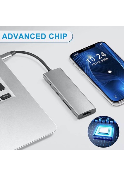 Type-C To 3* USB 3.0 4K Full Hd HDMI Pd Şarj Sd Tf Kart Okuyucu Aux Kulaklık Çevirici Adaptör indirimleri