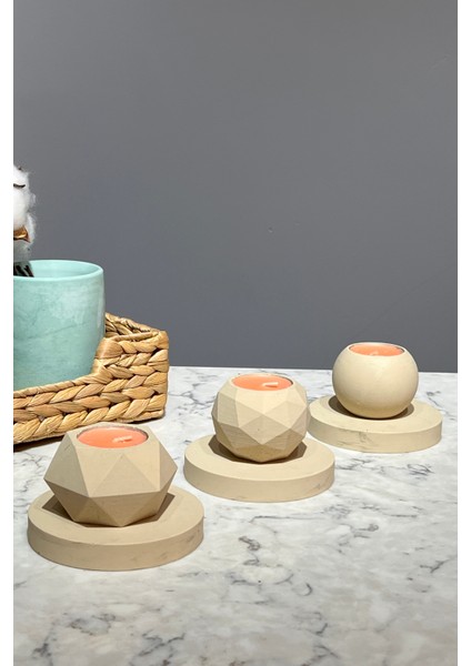 Pastel Serisi Tepsili Üçlü Mumluk