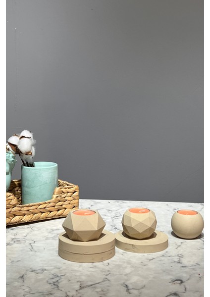 Pastel Serisi Tepsili Üçlü Mumluk fiyatları