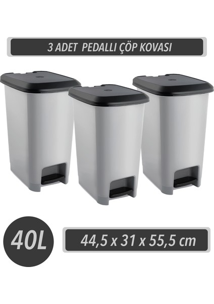 Melkan Home Slim Pedallı Çöp Kovası & 3 Adet Pedallı Çöp Kovası 40 Litre