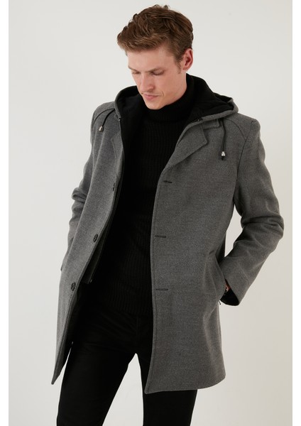 Çıkarılabilir Kapüşonlu Kırçıllı Slim Fit Kaşe Kaban Erkek KABAN 5841013 fiyatları