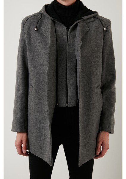 Çıkarılabilir Kapüşonlu Kırçıllı Slim Fit Kaşe Kaban Erkek KABAN 5841013 modelleri