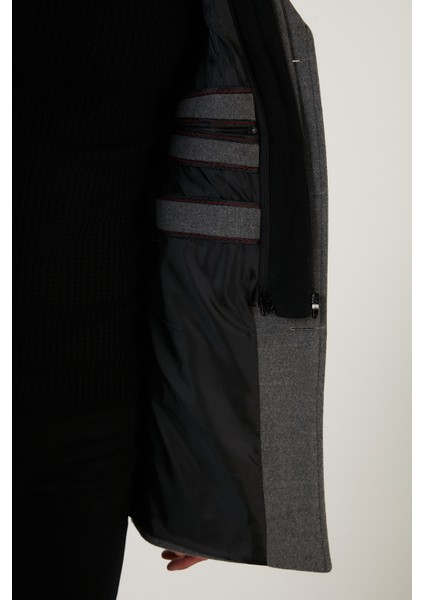 Çıkarılabilir Kapüşonlu Kırçıllı Slim Fit Kaşe Kaban Erkek KABAN 5841013 indirimleri
