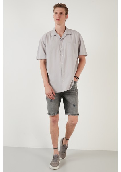 Oversize Fit Kısa Kollu Tek Cepli Apaş Yaka Gömlek Erkek GÖMLEK CF21194664