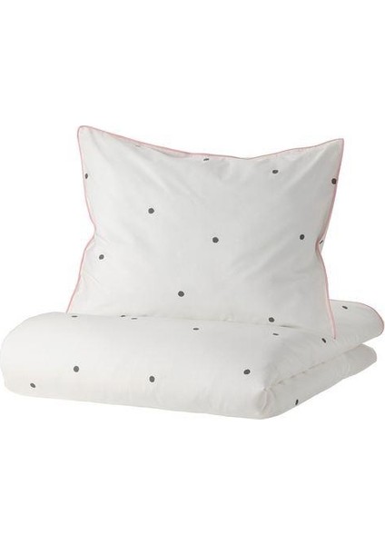 Çocuk Nevresim Takımı Tek Kişilik 150X200/50X60 cm Beyaz-Puantiye Desenli Beyaz Nevresim Çarşafsız