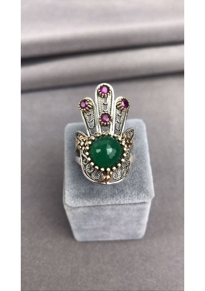 Telkari Zümrüt Taşlı Fatma Ana Eli Gümüş Kadın Yüzük fiyatları