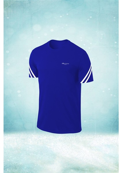 Büyük Beden Erkek Mavi Dri-Fit Kumaş Baskısız Bisiklet Yaka T-Shirt (4xl- 10XL)