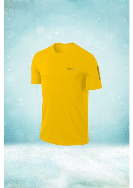 Poseidon Storm Erkek Sarı Dri-Fit Kumaş Yürüyüş ve Koşu Için Konforlu  Sıfır Yaka T-Shirt S-3xl