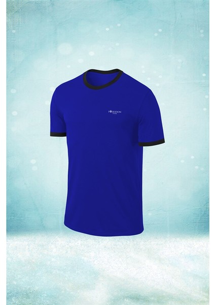 Büyük Beden Erkek Mavi Dri-Fit Kumaş Baskısız Sıfır Yaka Kısa Kol T-Shirt (4xl- 10XL)